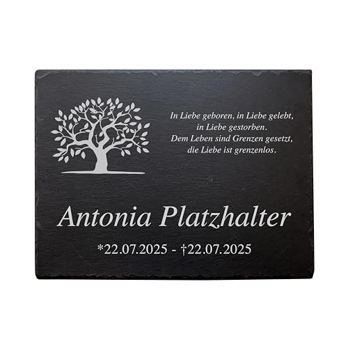 ReGrape Grabstein Urnengrab - Grabplatte aus Premium Schiefer mit witterungsbeständiger und kostenloser Lasergravur | Größe 20x30 cm | Gedenktafel für Menschen | große Auswahl Ständer/Halter