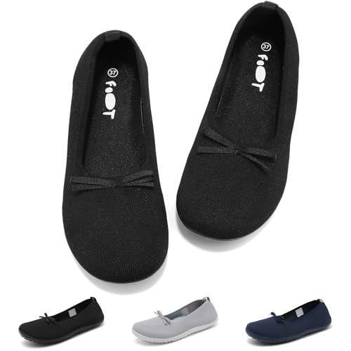 Merdoo Ballerinas Damen Barfußschuhe Slip On Barfuss Ballerina Schuhe Damen Elegant Flache Schuhe Hausschuhe Sommerschuhe für Frauen Walkingschuhe Loafer Slipper Leicht Bequem Weich Schwarz 39EU