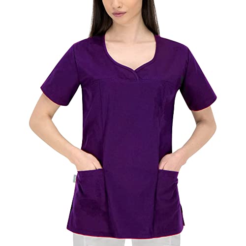 B-well INES Damen Kasack Pflege Schlupfkasack Kurzarm V-Ausschnitt Berufskleidung (Blaubeere, L)