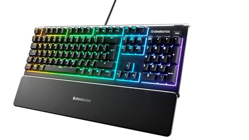 SteelSeries Apex 3 Gaming Tastatur - 10-Zonen RGB-Beleuchtung - Flüsterleise Gaming-Switches - Premium magnetische Handballenauflage - IP32 wassergeschützt - Deutsches (QWERTZ) Layout