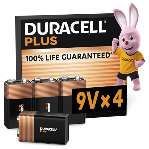 Duracell Plus 9V Blockbatterie, 4 Stück, 9 Volt Batterie ideal für Rauchmelder, Feuermelder