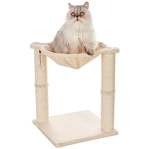 Amazon Basics Katzen-Kratzbaum mit Haus, Hängematte, Bett und Kratzstamm, 41 x 51 x 41 cm, beige