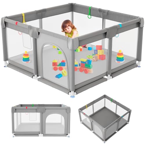 JUPPLIES Laufstall Baby 120×120 cm – Laufgitter mit seitlicher Tür & atmungsaktivem Netz, rutschfest und stabil, Metallrahmen – ohne Spielmatte