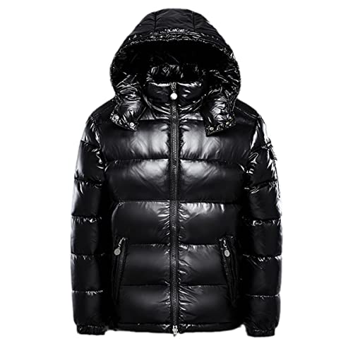 Earnmore Daunenjacke mit Kapuze für Herren, warme, glänzende Herbstjacke, gepolstert, Frühling, flauschiger Mantel, männlich, Winter, Rot, Schwarz, schwarz 1, L