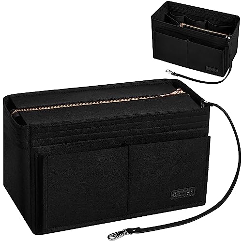 Ropch Handtaschen Organizer, Filz Taschenorganizer Bag in Bag Innentaschen Handtaschenordner mit Abnehmbare Reißverschluss-Tasche und Schlüsselkette (Schwarz 1, L)