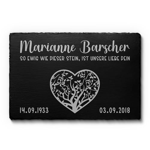 Grabstein aus Schiefer - Grabplatte mit Gravur 30x20 cm - Nur bei uns: Wetterfester Gravurschutz! Gedenktafel für Verstorbene Menschen - Gedenkstein Grab Urnengrab Grabschmuck Urnengrabstein