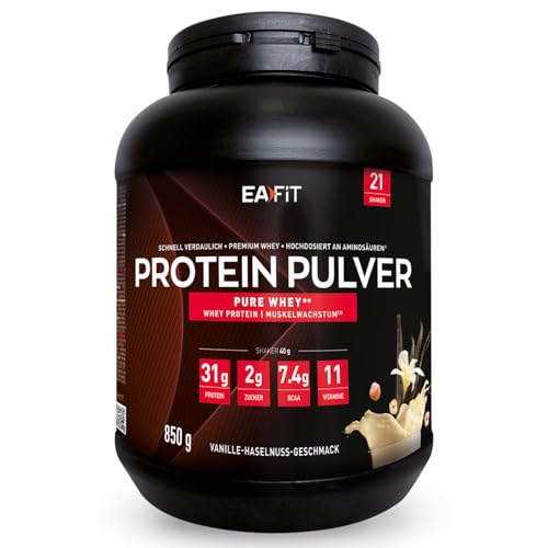 Protein Pulver Vanille Haselnuss 850g - Premium Eiweiss protein pulver für Muskelaufbau - Whey Protein Isolate - Protein Pulver mit Shaker Empfehlung - für Shaker Protein & Fitness - EAFIT