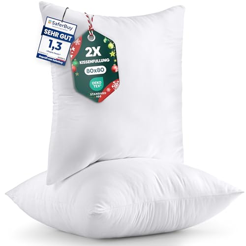 Utopia Bedding 2er Set Kissenfüllung 80 x 80 cm, Innenkissen Füllkissen Kopfkissen Sofakissen (Weiß)