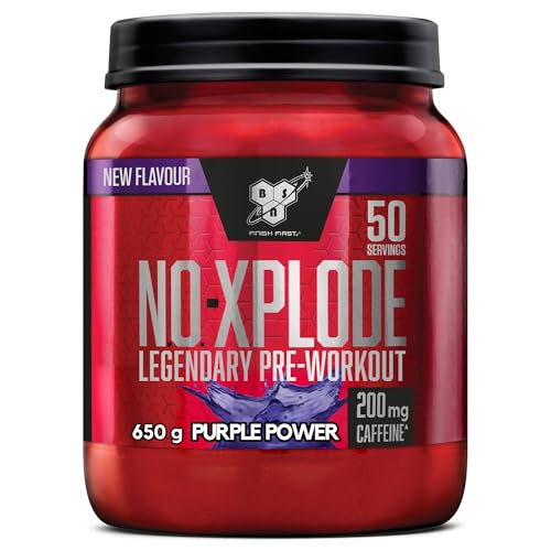 BSN Nutrition N.O.-Xplode Pre-Workout Pulver Nahrungsergänzungsmittel, mehr Energie und Konzentration mit Koffein, Aminosäuren, Vitamin C und Zink, Geschmacksrichtung Purple Power, 50 Portionen, 650 g