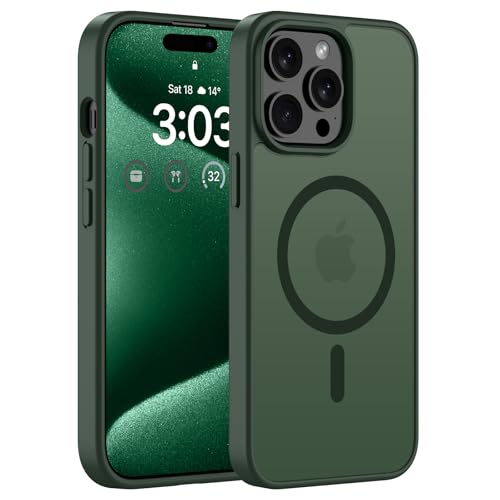 ORDA für iPhone 15 Pro Max Hülle 6,7 Zoll Kompatibel mit MagSafe,Magnetisch für iPhone 15 Pro Max Case Durchscheinende Matt Handyhülle Rückseite Dünn Stoßfest Schutzhülle Grün