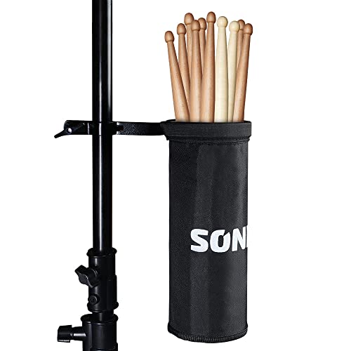 SONICAKE Drumstick Halter Tasche Beutel Nylon Trommelstock Tasche Stickhalter mit Aluminium Klemme für Drum Kits & Notenständer bis zu 5 Paare Sticks