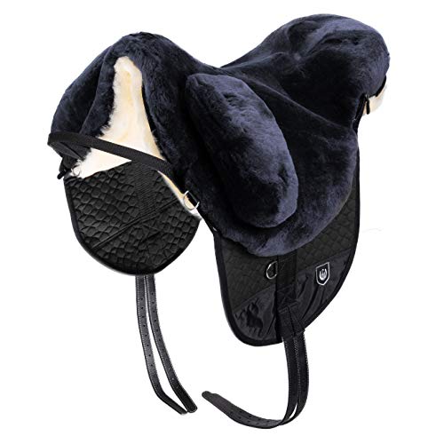 Werner Christ Fellsattel Premium Plus XH mit erhöhtem WIDERRIST- Hochwertiger baumloser Lammfellsattel Bare-Back-pad, Pferde-Sattel aus echtem Lammfell in anthrazit, Gr. Warmblut