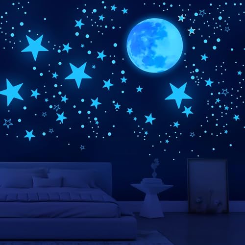 Leuchtsterne Kinderzimmer Leuchtsterne Selbstklebend 629 Stück Sternenhimmel Aufkleber Kinderzimmer Deko Sternenhimmel Junge Wandsticker Selbstklebend Mädchen Babyzimmer Deko, Blau