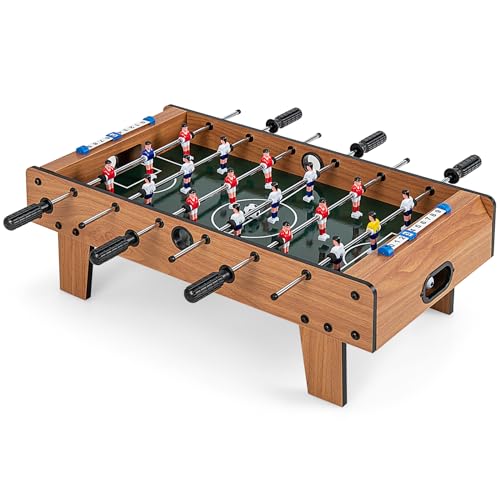 COSTWAY Mini Tischkicker aus Holz, Kickertisch inkl. 18 Kicker und 2 Fußbälle, Tischfussball für Erwachsene und Kinder, 69 x 60 x 24 cm