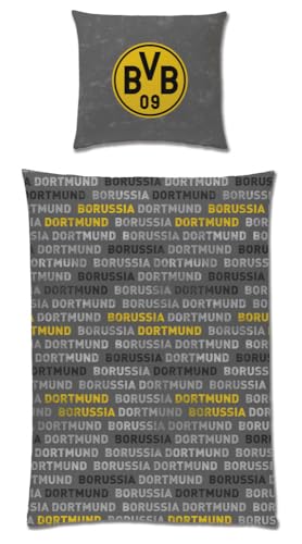 Borussia Dortmund Bettwäsche - Schriftzüge - grau 2teilig Baumwolle 135 x 200 cm BVB 09