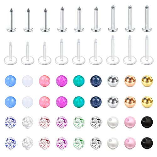 Longita 16G 6-10MM Stab Piercing Lippe Chirurgenstahl & Acryl Ersatzkugeln Kugel für Helix Tragus Ohrstecker Labret Lippenpiercing Ohrpiercing Conch für Damen