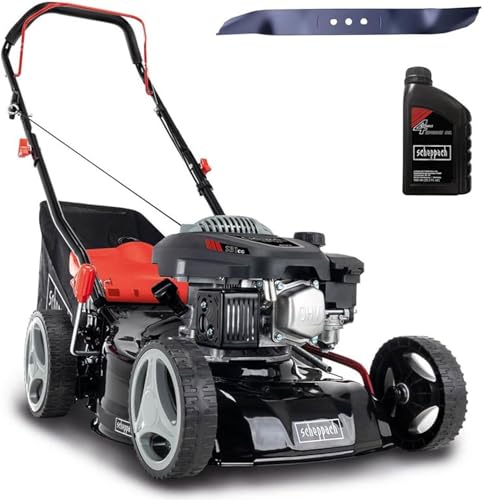 Scheppach Rasenmäher RM420 | 3in1-3,4PS | Schnittbreite 420mm | 45L Fangkorb | Schnitthöhenverstellung 25-75 mm | inkl. Motoröl & Ersatzmesser