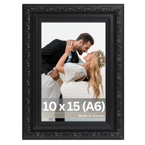 VictoR antiker - kunstvoller Fotorahmen „Chagall“ in Schwarz - 10x15 cm (A6) Deko Bilderrahmen Vintage - geeignet für Urkunden - Zeugnisse - Bilderrahmen Schwarz 10x15 - Barock