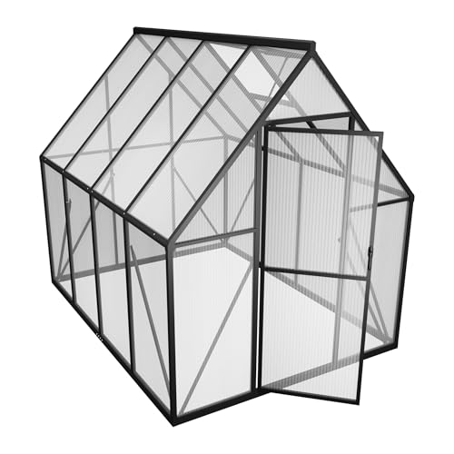 PEILU Gewächshaus Aluminium Treibhaus mit Transparent PC Platten Dachfenster & Tür & Fundament 230x180x195cm Winterfest Gartengewächshäuser Begehbares Pflanzenhaus für Garten Outdoor