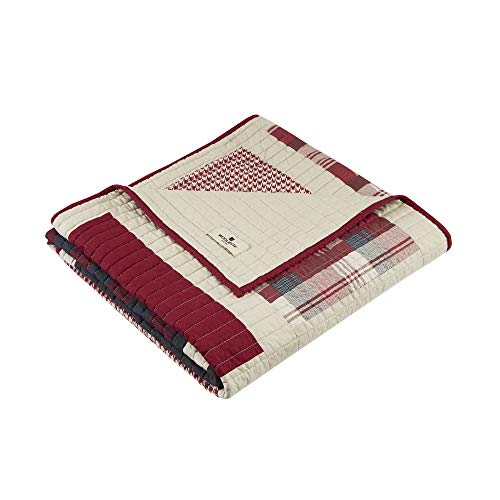 Woolrich Reversible Quilted Throw Cabin Lifestyle Plaid Design Ganzjährig, atmungsaktiv, leicht, luxuriös, doppelseitig, Steppung für Bett, Couch und Sofa, Baumwolle, Huntington Red, 50