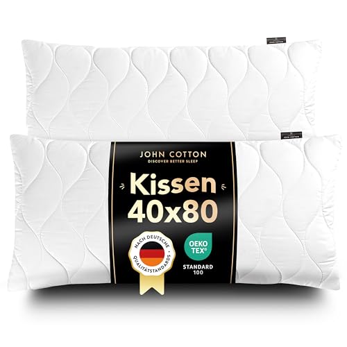 John Cotton Kopfkissen 40x80 cm – 2er Set Hotel-Luxus-Stepp-Kissen für Nackenschmerzen, Verstellbares Kissen mit Reißverschluss - 450g Füllung, Schlafkissen für Allergiker, Oeko-TEX (40 x 80)