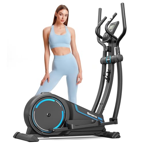 Dripex Crosstrainer für Zuhause, magnetisches Ellipsentrainer mit 16 Widerstandsstufen, 8 kg Schwungrad, 15,3 Zoll Schrittlänge, Multifunktionaler LCD-Monitor, Pulssensor, Gerätehalter (Blau)