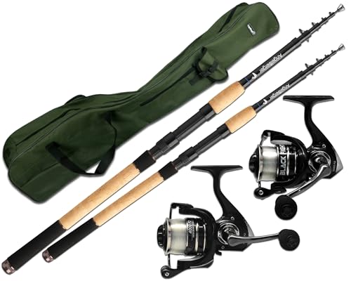 Angel Berger Angelset Komplettset 2 Teleskopruten Rollen Rutentasche Angelruten Angelrollen mit Angelschnur und Rutentasche