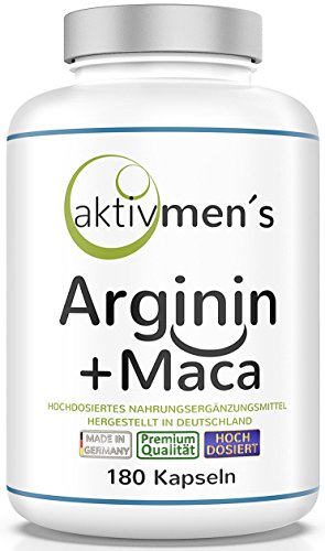 aktivmen´s Arginin + Maca hochdosiert + laborgeprüft - 180 Kapseln - vegan - pflanzlich - L-Arginin Base Maca Wurzel Extrakt 20:1-1 Dose (1x140g)