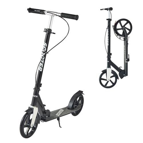 VEVOR Scooter (2 Räder) für Kinder ab 8 Jahren, Cityroller Kinderroller Straßenroller mit höhenverstellbarem Lenker & rutschfestem Deck & Handbremse, Tretroller bis zu 100 kg, Schwarz + Silber