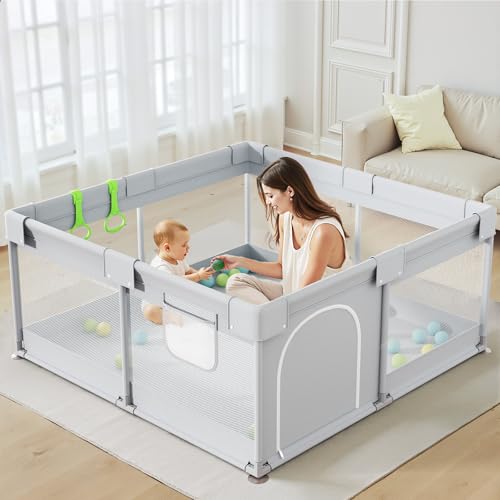Julrrimg Laufstall Baby 120x120 cm - Laufgitter für Babies und Kleinkind, Baby Playpen, Kinderlaufstall, Grau