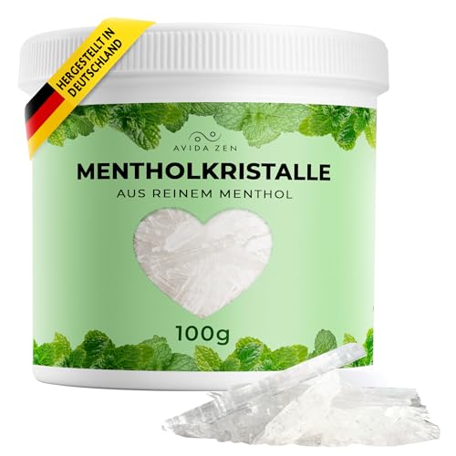 AVIDA ZEN Mentholkristalle 100g, natürliche Menthol Kristalle in wiederverschließbarer Dose, Sauna Kristalle aus Minzöl, ideal für einen vitalisierenden Saunaaufguss
