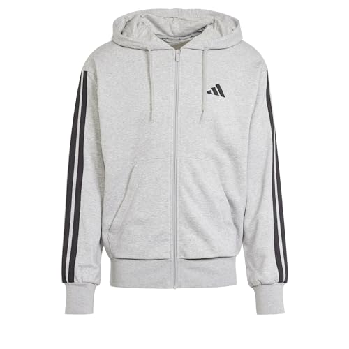 adidas Men's Essential Three Stripes French Terry Fullzip Hoodie, Medium Grey Heather/Black, XL