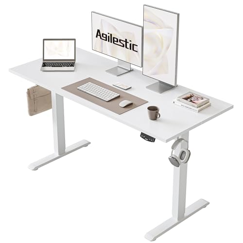 Agilestic Höhenverstellbarer Schreibtisch 120 x 60 cm, Stabiler Schreibtisch Höhenverstellbar Elektrisch mit Memory-Handsteuerung, Ergonomischer Steh-Sitz Tisch Computertisch, Weiß