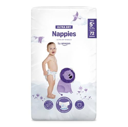 By Amazon Ultra Dry Windeln Größe 5+ (11-17 kg), Weiß, 72 Stück (1-er Pack) (Früher Unter Der Marke Mama Bear, Identisches Produkt)