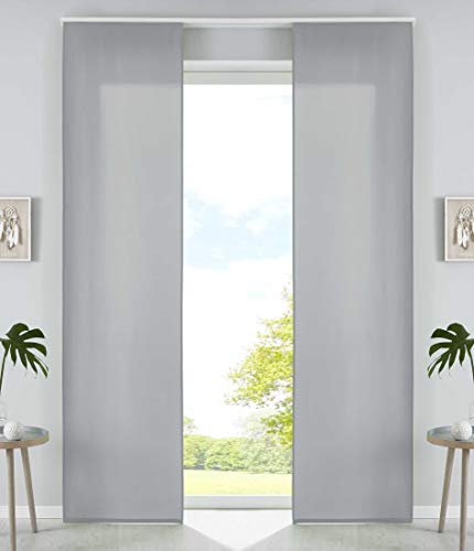 2er Set Schiebegardinen Flächenvorhänge Mikrofaser Vorhang Gardine Schiebe HxB 245x60 cm Grau Matt Paneelwagen Beschwerungsstangen, 85600N2