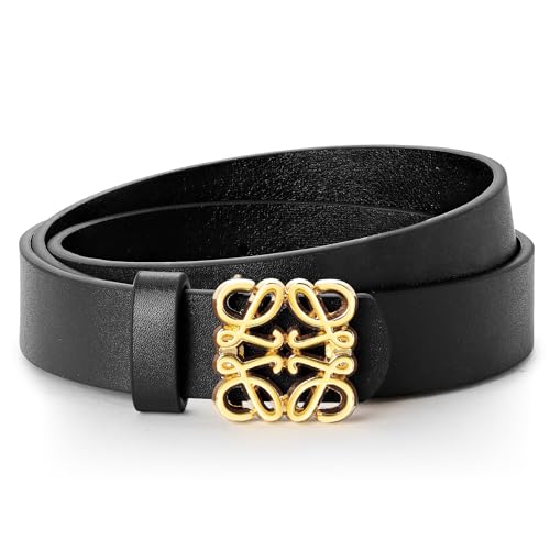 ZHUOMOT Gürtel Damen Schwarz mit Goldschnallen, Breite 2.3CM, Verstellbarer Ledergürtel Damen Gürtel Mode Damengürtel für Jeans Kleider Hosen, Dupes Taillengürtel Geschenke für Frauen, Länge 102CM
