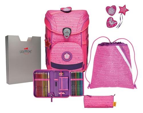 DER DIE DAS leichter Schulranzen, ErgoFlex Easy Pretty Unicorn Set 5-teilig, ca. 20,5 l Volumen, ca. 950 g Gewicht
