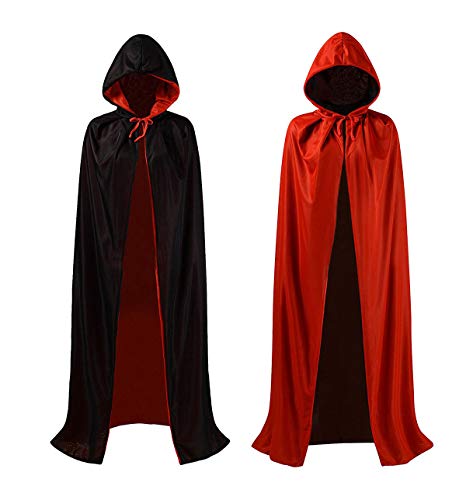MAKFORT Umhang Schwarz Rot Doppelseitig Mit Kapuze Umhang Erwachsener Für Cosplay Halloween Kostüm