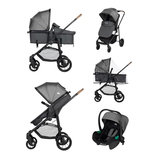 Bebeconfort Haze Trio, Kinderwagen 3-in-1 Komplettset, 0–4 Jahre, max. 22 kg, 2-in-1-Sitzeinheit, wendbarer und leichter Baby-Kinderwagen, i-Size-Babyschale, kompakt zusammenklappbar, Tinted Stone