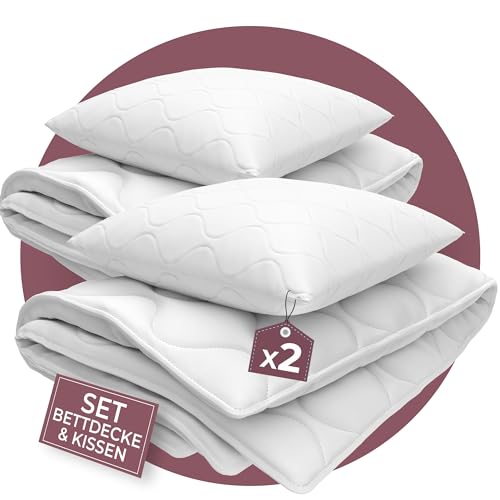 EVAN BROWNS® Bettenset 135x200 4teilig - Made in EU - Bettdecke 135x200 Set mit Kissen atmungsaktiv und pflegeleicht- 2X Kopfkissen und 2X Bettdecke - ÖKO-TEX