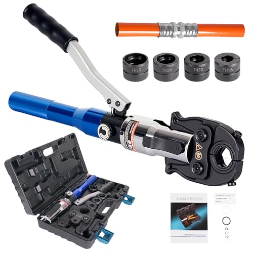 AMZCNC Profi Presszange (hydraulisch) Presswerkzeug TH-Kontur 16-20-26-32 Set Presswerkzeug HPZ mit 360° drehbarem Kopf,für Kupferrohr, Edelstahlrohr, Edelstahlrohr, Backeneinsätze TH