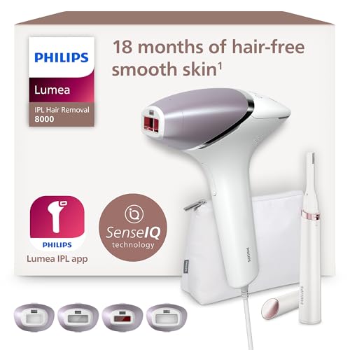 Philips Lumea IPL Series 8000 – IPL-Gerät zur Haarentfernung, Alternative zur Laser-Haarentfernung, inkl. Trimmer und 4 Aufsätzen für Körper, Gesicht, Bikinizone & Achseln (BRI949/00)