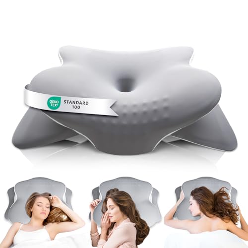 Nackenkissen Kopfkissen, Ergonomisches Nackenstützkissen OEKO-TEX® zertifiziert für Allergiker|Kissen Orthopädisches Schlafkissen aus Memory Foam für Seitenschläfer,Rückenschläfer&Bauchschläfer (Grau)