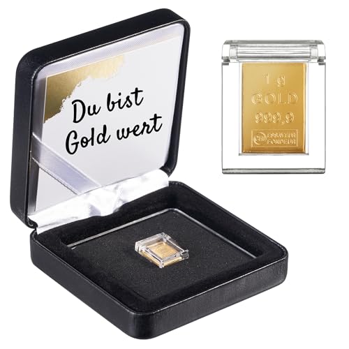 Goldstücke24 - Du bist Gold wert - Goldbarren 1g in hochwertiger Kapsel inkl. Etui (schwarz) und Grußkarte - Goldgeschenk