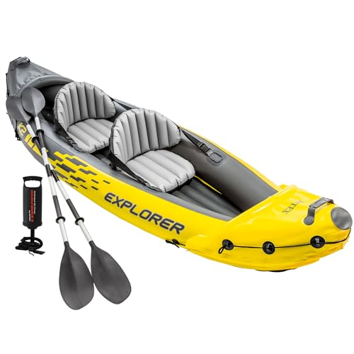 Intex 68307NP - Aufblasbares Kajak Explorer K2, 2 Personen, mit Zubehör, PVC, Gelb, 312x91x51 cm