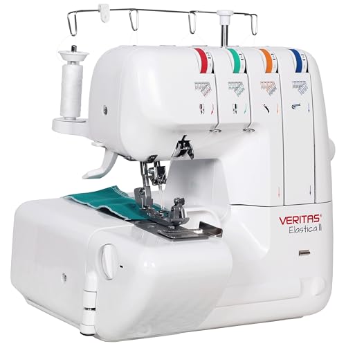 VERITAS Nähmaschine Elastica II I Overlock-Nähmaschine I Einstellbare Stichlänge & Stichbreite I 2,3 oder 4-Faden-Nähte I Fadenabschneider & LED-Nählicht I inkl. Staubschutzhülle (weiß)