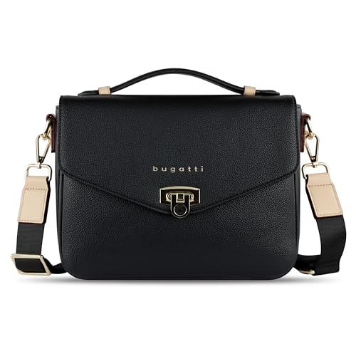 bugatti Ella Classic Bag für Damen, Umhängetasche aus Kunstleder, Henkeltasche, schwarz