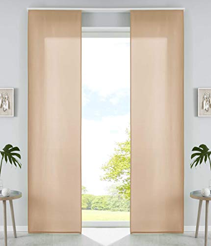 2er Set Schiebegardinen Flächenvorhänge Mikrofaser Vorhang Gardine Schiebe HxB 245x60 cm Sand Matt Paneelwagen Beschwerungsstangen, 85600N2