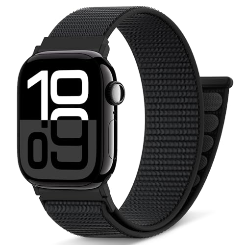 AMSKY Nylon Sport Loop Band Kompatibel mit Apple Watch Armband 40mm 42mm 46mm 44mm 45mm 41mm 38mm 49mm, Damen Herren Original Design für iWatch Series 11 10 9 8 7 6 5 4, SE Ultra 3 2 1, Schwarz