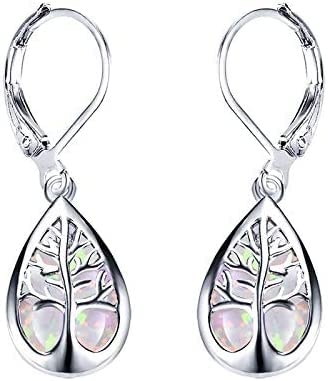925 Sterling Silber Schmuck Exquisite Wassertropfen Blau Weiß Feuer Opal Leben Baum Baumeln Ohrringe Für Frauen(white)